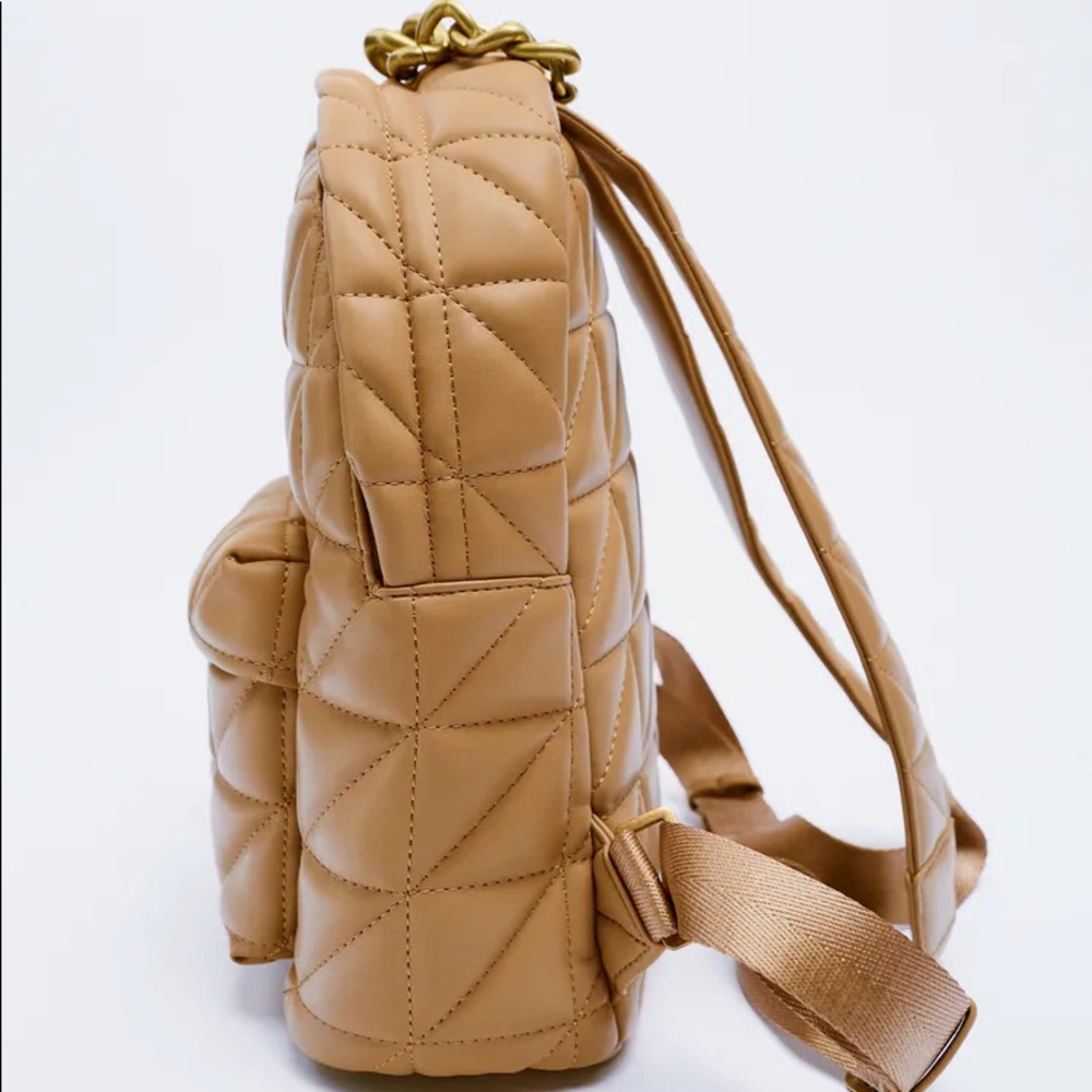 Zara Beige Quilted Backpack - Picture 5 of 7